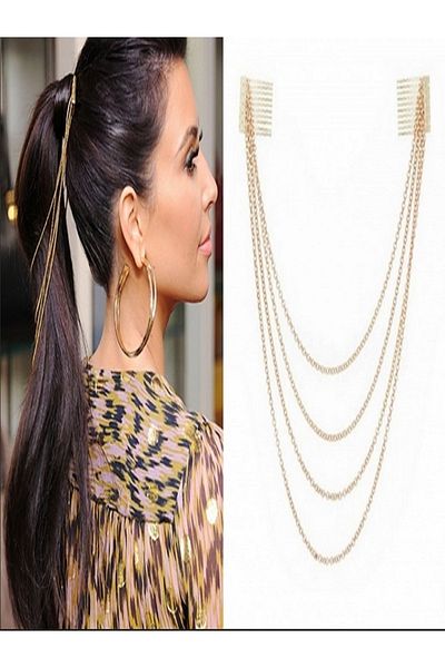 Classy Bun Buckle Scalloped Hair Band, Hair Bandana, Five Rows of Tassel Chain Hair Accessory