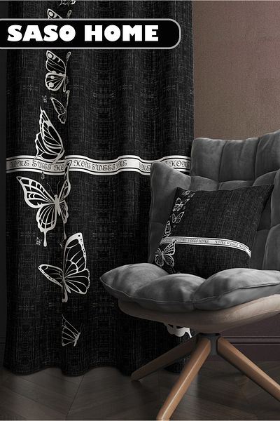 SasoHome Butterfly Dream Μαύρο ασπρόμαυρο σχέδιο πεταλούδας 140 X 270 cm Ψηφιακή τυπωμένη κουρτίνα φόντου (μονό φτερό)