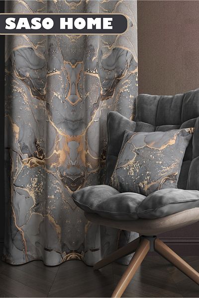 SasoHome Marmură gri-gălbuie cu model 140 X 270 cm Cortina de fundal imprimată digitală (aripă singură)