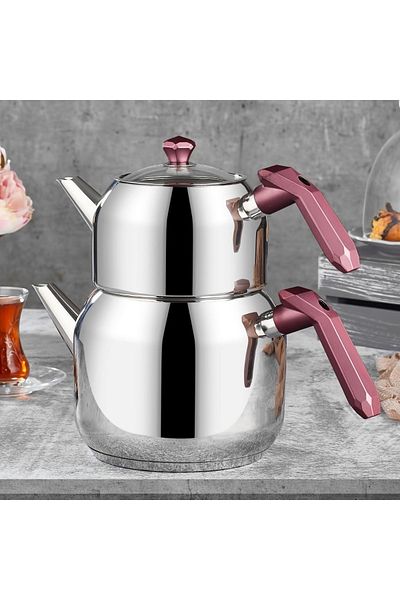 Amboss Opa-6930 Claret Red Opal Bakelite Medium Steel Teapot with Handle