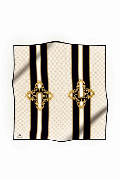Vissona Γυναικείο Twill Μεταξωτό Κασκόλ Μαύρη Κρέμα