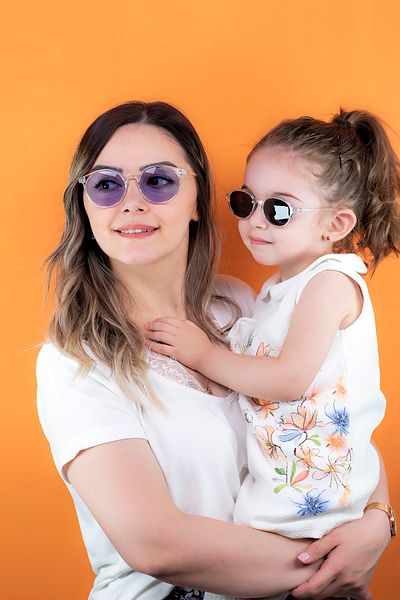 LUNOX Mother Girl Combination Crystal Sunglasses (Purple Glass)