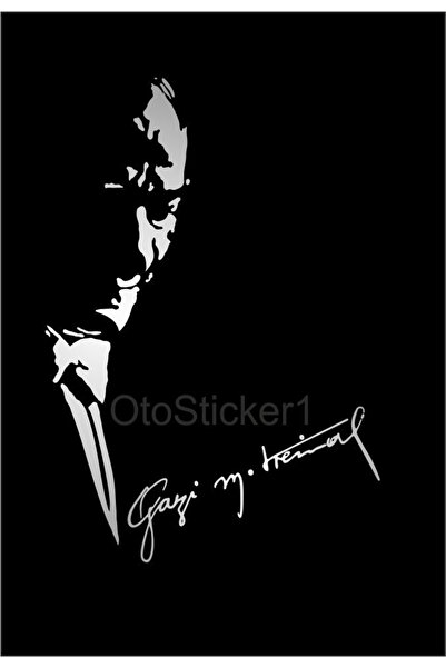 Oto Sticker Atatürk Silüeti Ve Gazi Mustafa Kemal Imza Stickeri Beyaz
