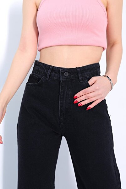 Trn JNS Napoli 90's Black Lycra Super ψηλόμεσο φαρδύ τζιν παντελόνι