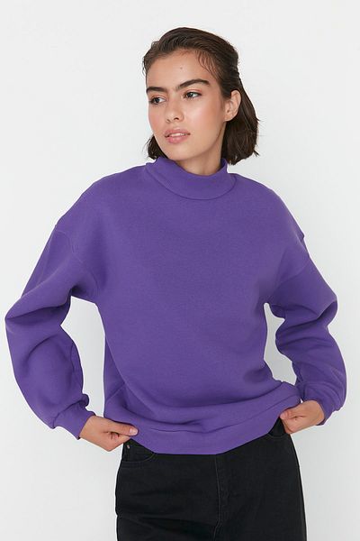 Trendyol Collection Πλεκτό φούτερ με χοντρό μωβ βάση με γιακά - άνετη εφαρμογή TWOAW20SW0584
