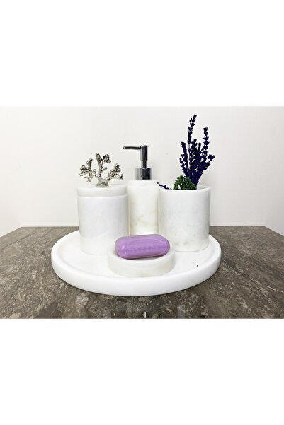 Modestmar طقم حمام رخام طبيعي أبيض 5 قطع