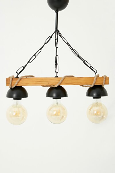 megüsa Ahşap Halatlı 3 Lü Rustik Avize Modern Tasarım