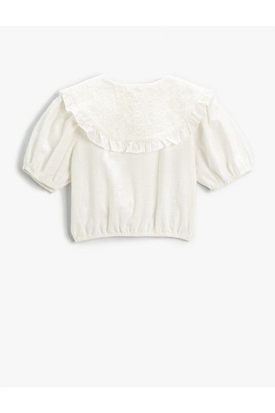 Koton Μπαλόνι μανίκι Crop Βρεφικός γιακάς Κεντημένος Λευκός