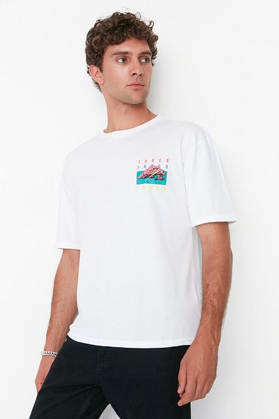 Trendyol Collection Tricou oversize din bumbac alb cu imprimeu mistic - mânecă scurtă TMNSS22TS0217