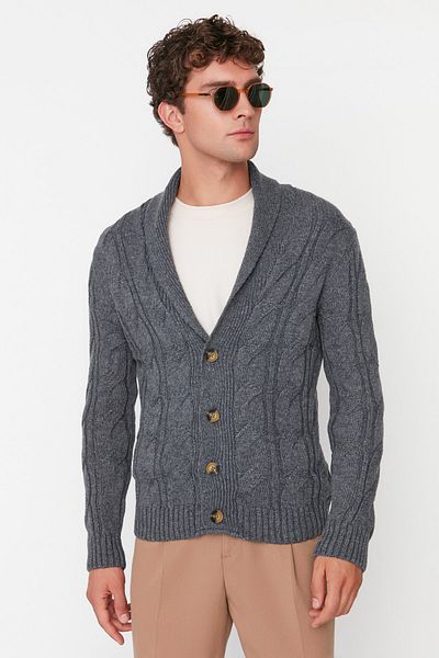 Trendyol Collection Strickjacke - Grau - Slim Fit