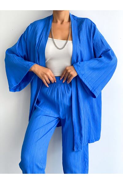 LB Laluna Butik Γυναικείο Σετ Κιμονό από λινό ύφασμα