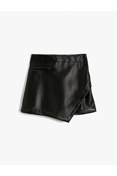 Koton Kids Fustă mini din piele artificială cu croială asimetrică - neagră 2ykg47842aw999