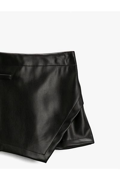 Koton Kids Fustă mini din piele artificială cu croială asimetrică - neagră 2ykg47842aw999