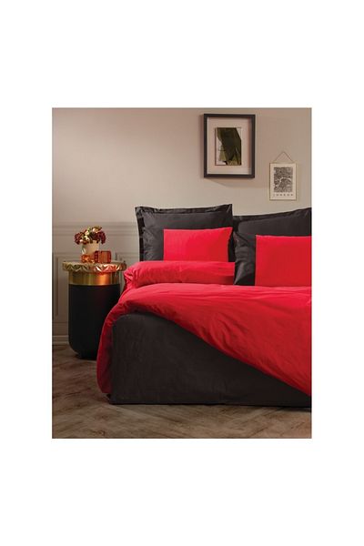 Cotton Box Plain Line Double Duvet Cover Set Red Black