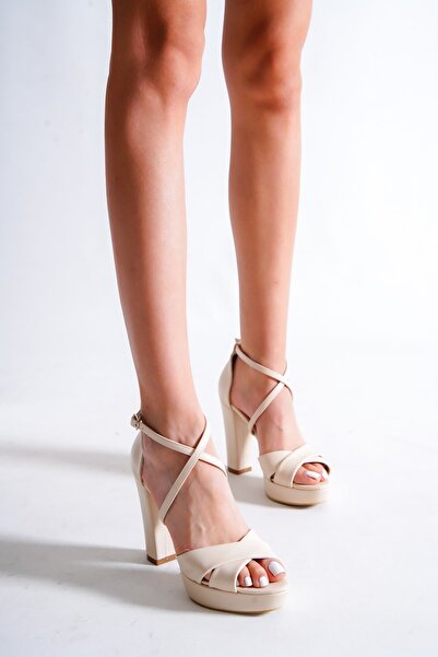 ALPELLİByAlp Γυναικεία Μπεζ Σταυρός Βραδινό Φόρεμα Παπούτσια