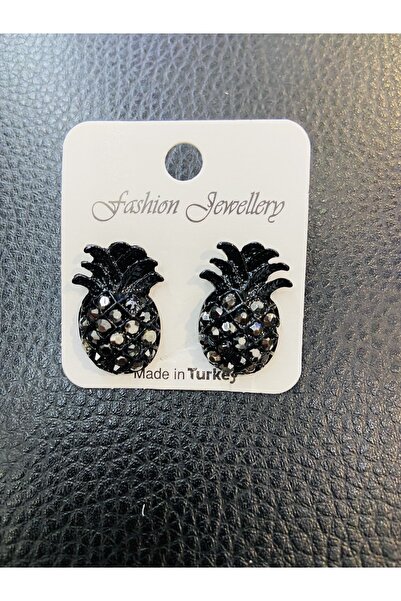 ÇELİKSİLVERTAKI Abiye Üstü Siyah Taşlı Ananas Küpe Bijuteri