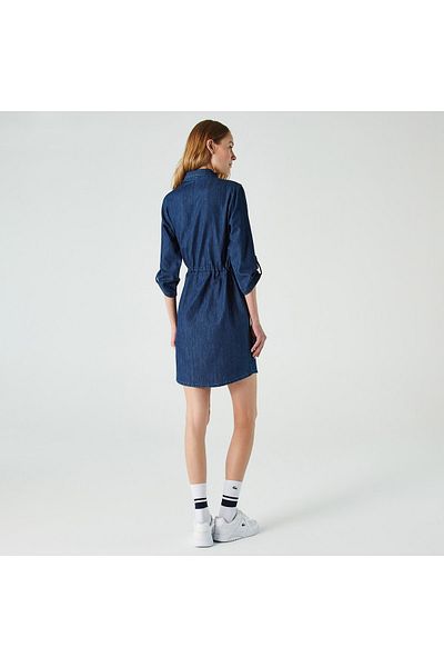 Lacoste فستان نسائي فضفاض بأكمام ثلاثة أرباع وسحاب باللون الأزرق الداكن EF0210
