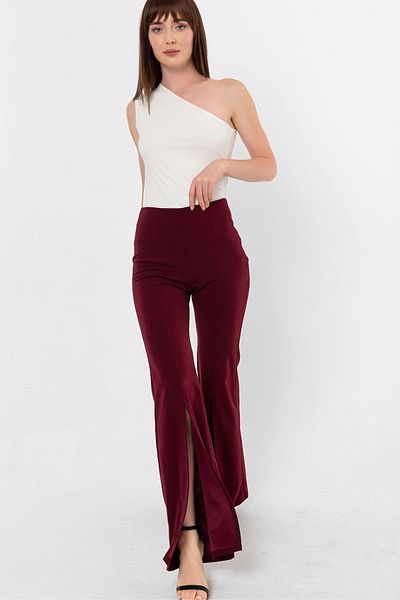 Laranor Burgundy Slit Half Spanish Crepe Trousers