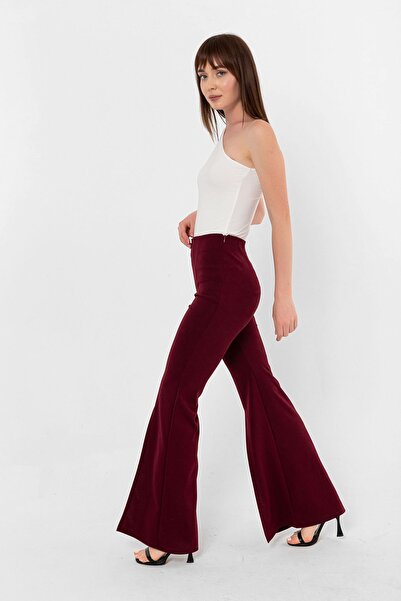 Laranor Burgundy Slit Half Spanish Crepe Trousers