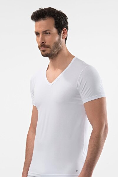 Cacharel 2pcs Men's V-neck Short Sleeve T-shirt 95% Cotton 5% Elastane