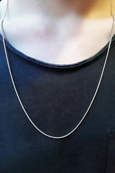 TREND COLLECTİON Unisex Silver Thin Snake Model Chain Necklace 70 Cm Chain