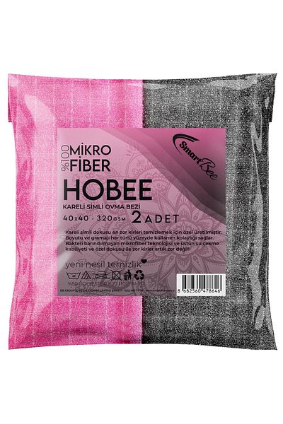 SmartBee Hobee 2 Pack Checkered Glitter Scrubbing Cloth 40x40 320gsm - Pink/grey