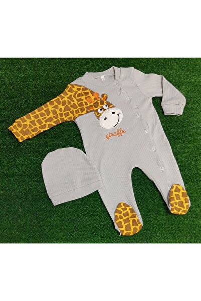 Sönmez Baby Zürafa Desenli Penye Tulum Ve Şapkası Bebe Takımı