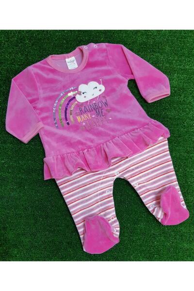 Sönmez Baby Rainbow Pullu Etekli Kadife Kız Bebe Tulum