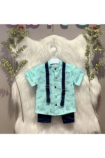 Terry Men's 6-24 Months Flaged Short Sleeve Dinosaur Printed Suit