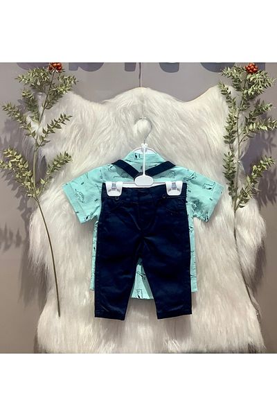 Terry Men's 6-24 Months Flaged Short Sleeve Dinosaur Printed Suit