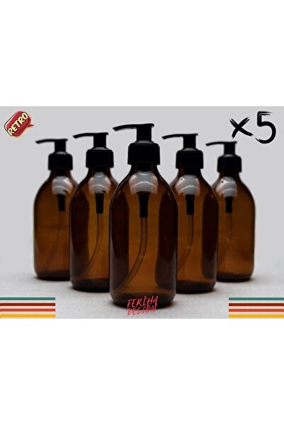FERİHA DESING Sıvı Ve Bulaşık Sabunluk Seti Cam Amber 300 Ml 5 Liset