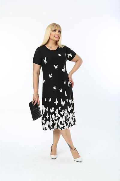 Mami Plus Size Above Knee Midi Length Short Sleeve Viscose Combed Cotton Dress