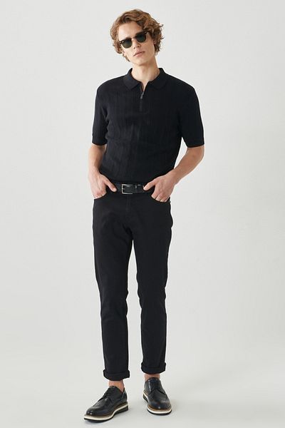 ALTINYILDIZ CLASSICS Men's Black 360 Degree Stretch in All Directions Slim Fit Slim Fit Cotton Comfortable Trousers