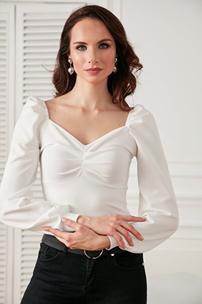 HAKKE Lycra Blouse with Gathered Front Sleeve Detail