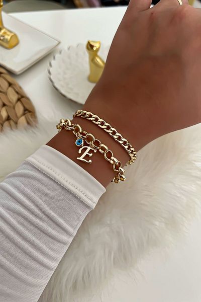 Trendy Butik سوار سلسلة مزدوجة بحروف 22