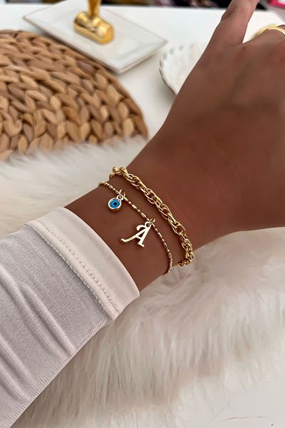 Trendy Butik سوار سلسلة مزدوجة بحروف 2