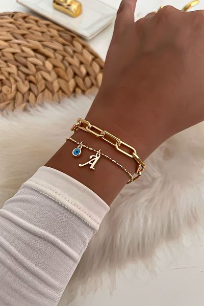 Trendy Butik سوار سلسلة مزدوجة بحروف 6