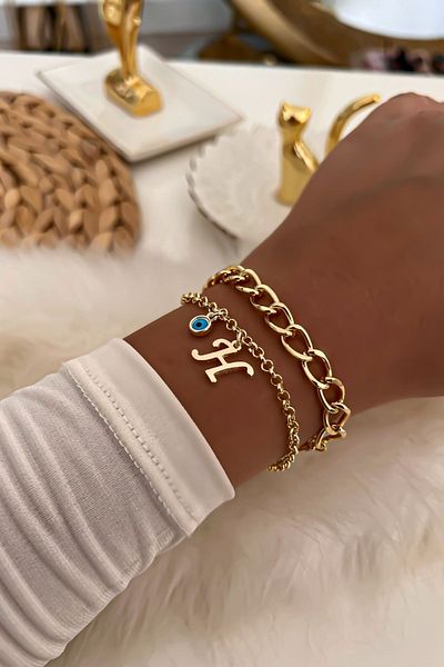Trendy Butik 11 حرف سوار سلسلة مزدوجة