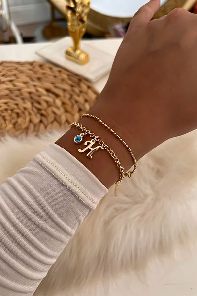 Trendy Butik سوار سلسلة مزدوجة بحروف 7