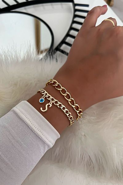 Trendy Butik سوار سلسلة مزدوجة بحروف 28