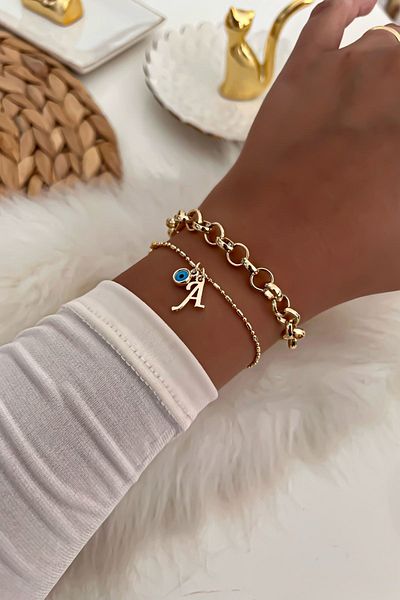 Trendy Butik سوار سلسلة مزدوجة مع الحروف 3