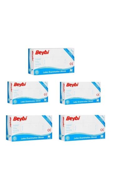 Beybi قفازات الفحص لاتكس متوسطة الحجم 100 قطعة × 5 عبوات