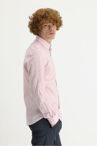 Kiğılı Ανδρικό πουκάμισο KIGILI σε ροζ σκόνη με μακρύ μανίκι και λεπτή εφαρμογή