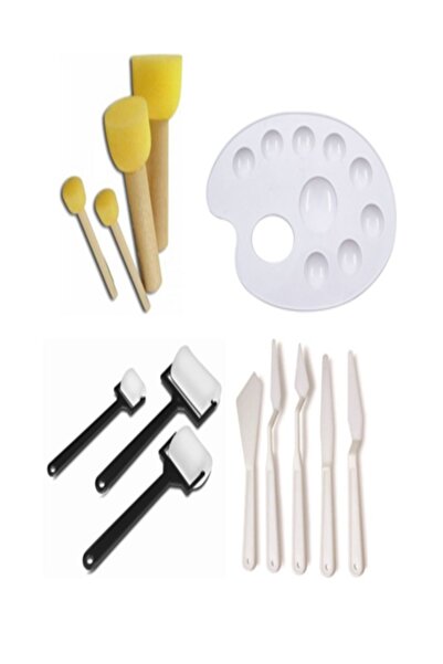 sepmay Resim Paleti Spatula Rulo Fırça Sünger Tampon Ponpon Fırça