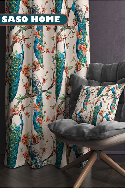 SasoHome Pauni tropicali cu model 140 X 270 cm Cortina de fundal imprimata digital (aripa simpla)