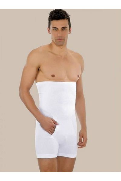 by İGP Corset boxer dublu cu talie înaltă, alb, fără sudură, pentru bărbați