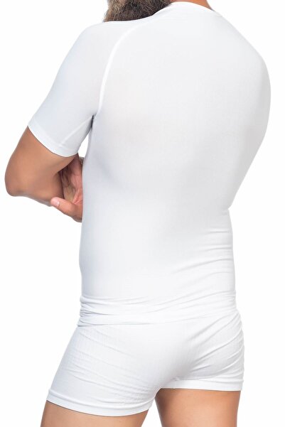 by İGP Men's White Seamless Half Sleeve Corset Undershirt