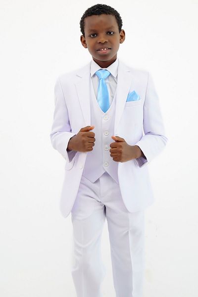 SIRRI Boy's 3-Piece White Suit Jacket Vest Pants