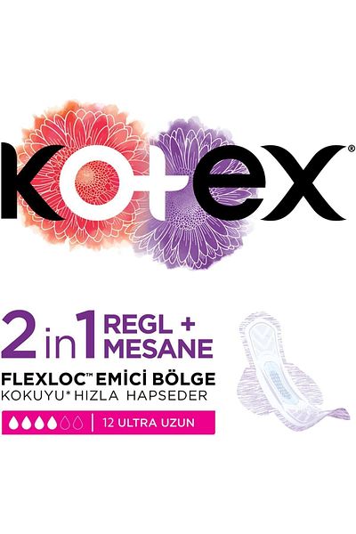 Kotex 2 In 1 Menstrual + Ultra Long Bladder Pad 12 Pack Daily Pad