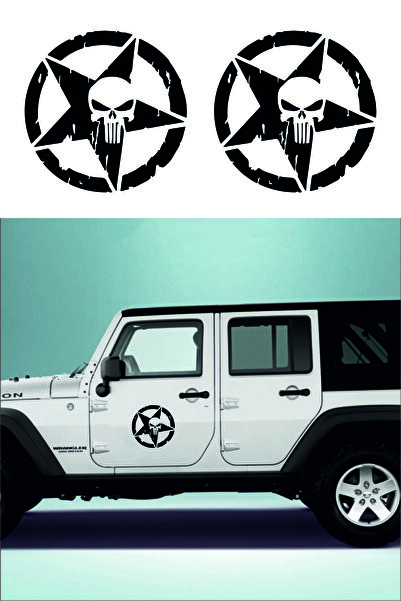 MegaSticker Army Star Uyumlu 2 Adet Askeri Yıldız Off Road Sticker Siyah 20x2...